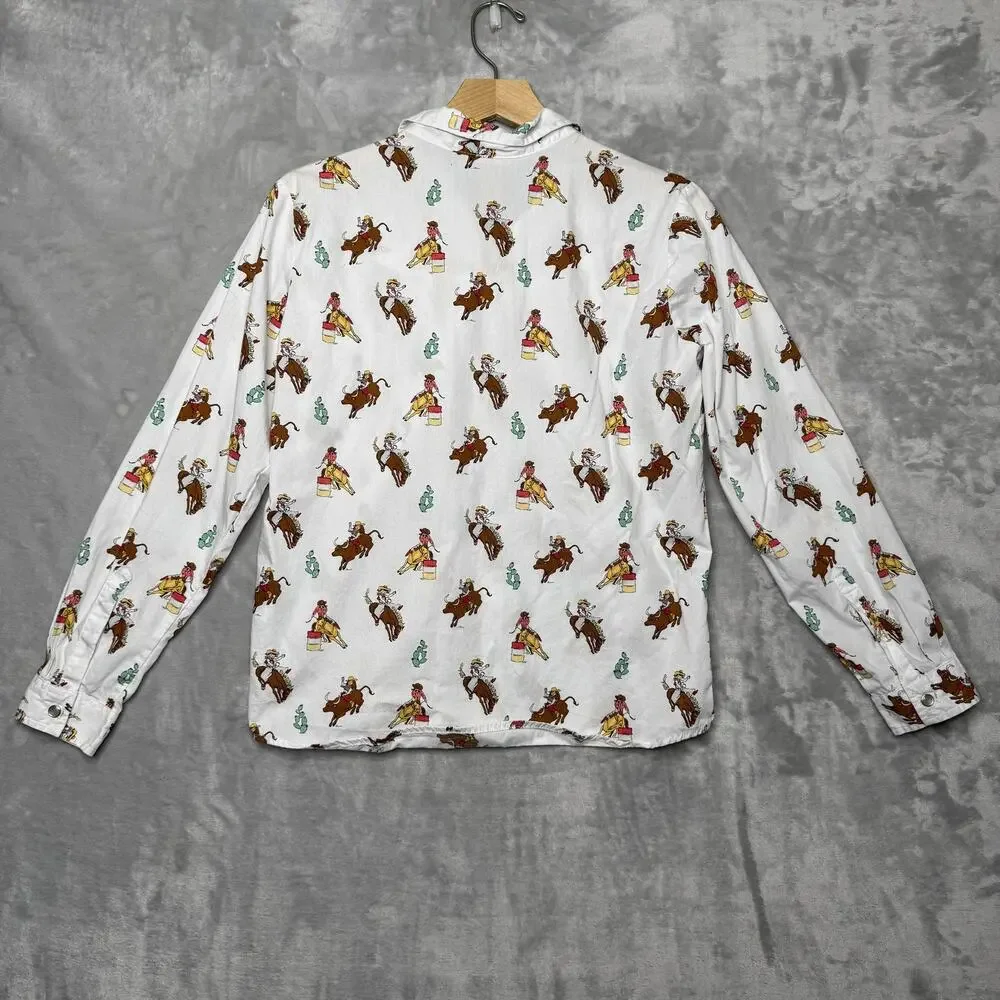 Wrangler Shirt Girls XXL White Pearl Snap Cowgirl Rodeo Barrel Racer Western